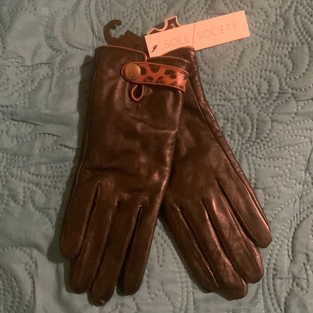 COPY - Sole Society Leather Animal Print Gloves